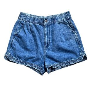 American Eagle Women’s Blue Denim Mom Shorts Super  High Rise Size 4 Ruffle